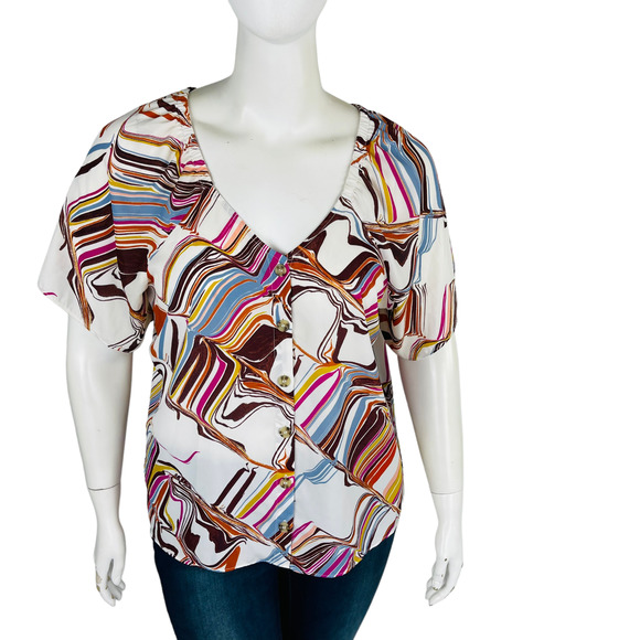 Cato Tops - Cato Womans Sz 18/20W Short Sleeve Blouse Top Abstract Button Front